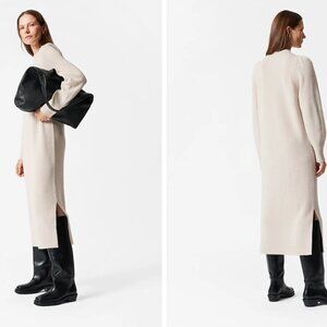 & Other Stories Mock Neck Wool Blend Midi Dress Beige Cream